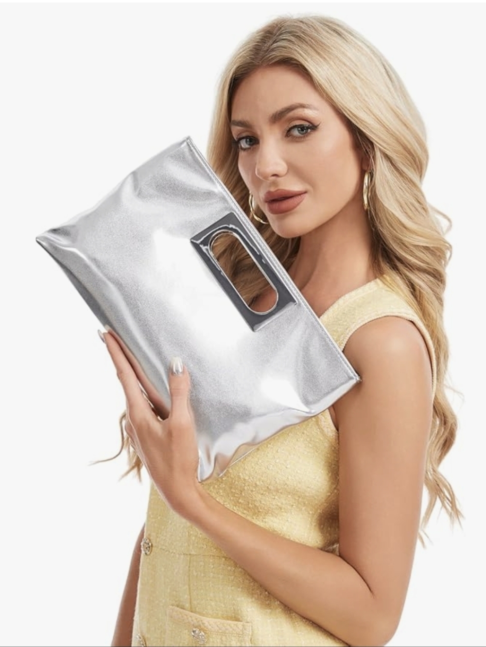Silver Metallic Cutout Handle Clutch